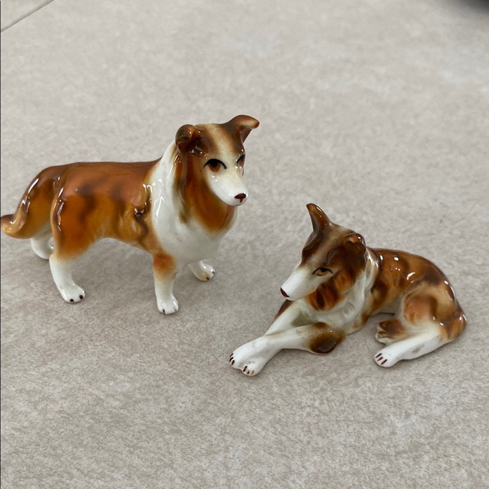 Brown and White Dog Figurines